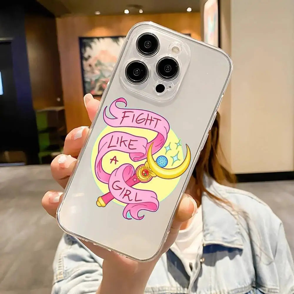 1pc Cute S-Sailor-Moon Phone Case For IPhone 17 16 15 14 13 12 11 Pro Max Air Soft Cover Transparent Silicone Soft Case