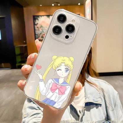 1pc Cute S-Sailor-Moon Phone Case For IPhone 17 16 15 14 13 12 11 Pro Max Air Soft Cover Transparent Silicone Soft Case
