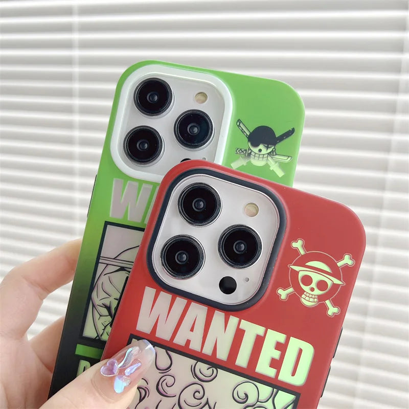 Luxury Laser Anime One Piece Luffy Matte Case For iPhone 16 15 14 13 12 11 Pro Max Zoro Bumper Shockproof Armor Hard Back Cover