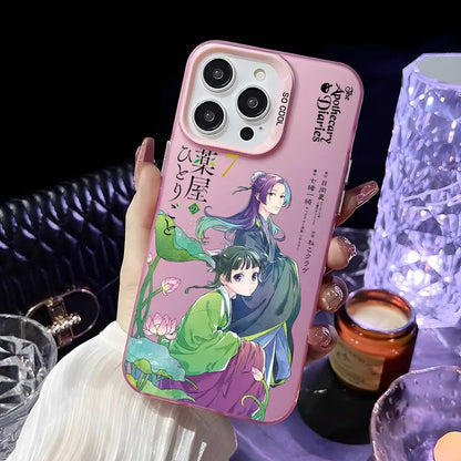 Anime Apothecary Diaries Phone Case For iPhone 16 15 14 13 12 11 Pro Max Pink Green Matte Laser Metallic Aurora Funda
