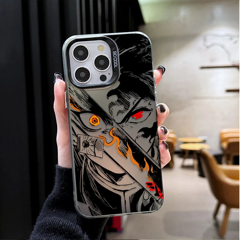 Demon Slayer Flame Plating Case for iPhone 15 16E 16 11 14 13 12 Pro Max XS X XR Plus 8 7 SE 2020 Shockproof Matte Hard Cover