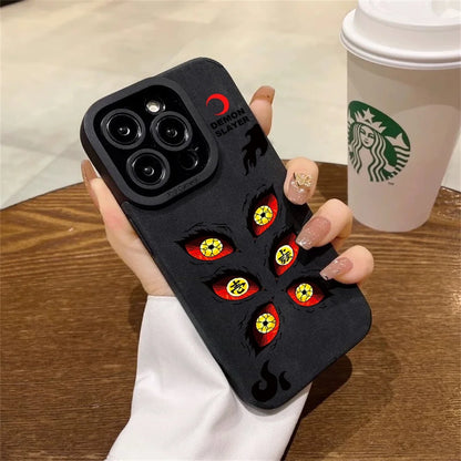 Luxury Kokushibo demon Eye Suede Leather Silicone Case protection for iPhone 17 16 15 13 12 11 14 Pro Max XS XR 7 8 Plus X Coque