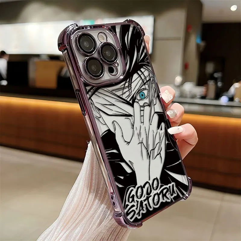 Anime Jujutsu Kaisen Gojo Plating Case For iPhone 16 15 14 13 12 11 Pro Max X XR XSMax 7 8 Plus Anti-Fall Airabag Back Cover