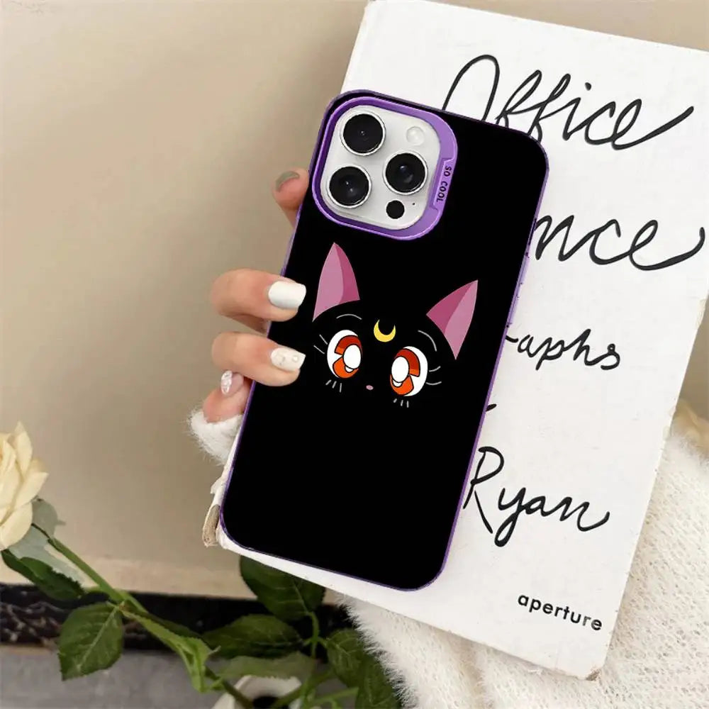 Anime S-Sailor M-Moon Phone Case For iPhone 17 16 15 14 13 12 11 Pro Max Color Black Matte Cover
