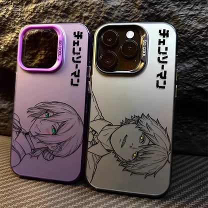 C-Chainsaw Mans Denji Reze Sketch Print Frosted Case for iPhone 17 16 E 15 14 Plus 13 12 Mini 11 Pro Max Acrylic Silicone Cover