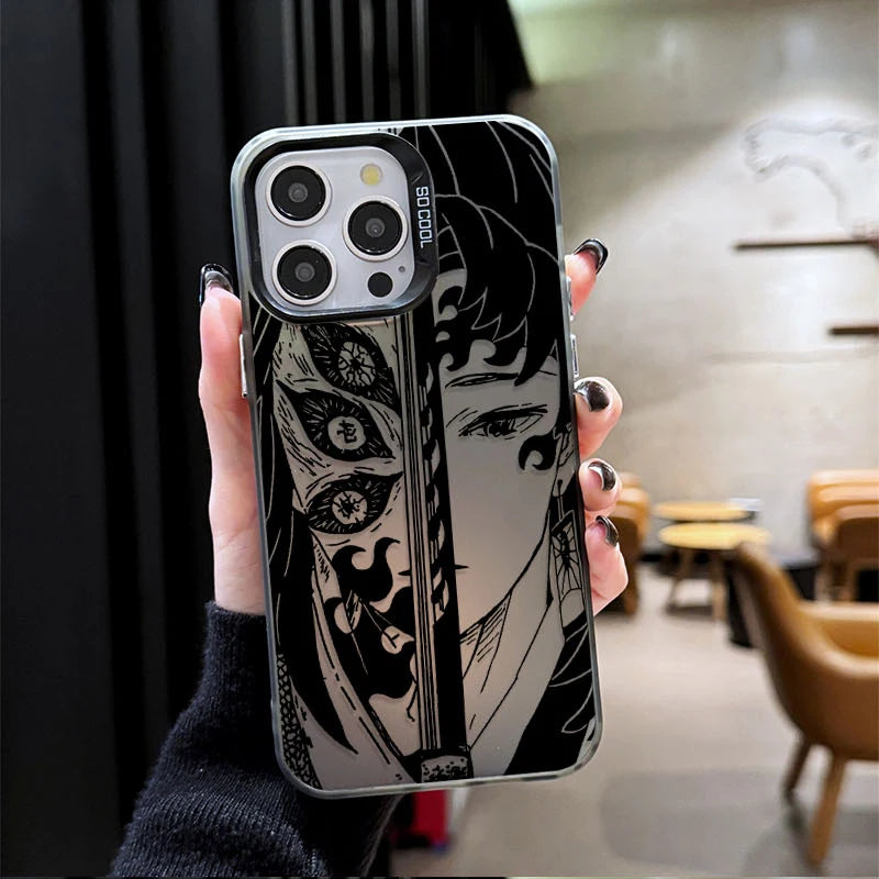Demon Slayer Flame Plating Case for iPhone 15 16E 16 11 14 13 12 Pro Max XS X XR Plus 8 7 SE 2020 Shockproof Matte Hard Cover