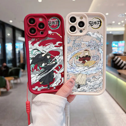 Kamado Nezuko Demons Slayer Phone Case for IPhone 15 14 13 12 11 Pro Max Mini XR XS X 7 8 Plus Soft TPU Cover With Hand Strap