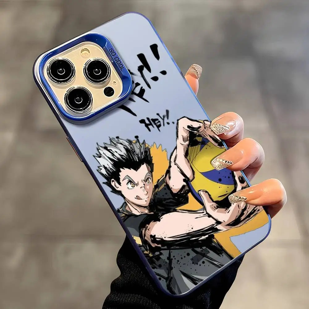Anime H-HaiKyuu Phone Case For iPhone 16 15 14 13 12 11 Plus Pro Max multicolor Aurora laser Shockproof Funda Cover