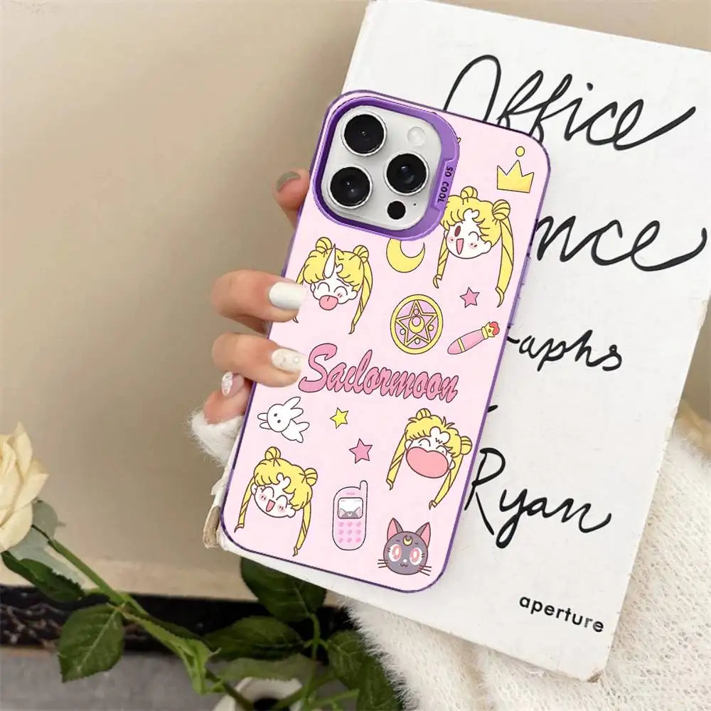 Anime S-Sailor M-Moon Phone Case For iPhone 17 16 15 14 13 12 11 Pro Max Color Black Matte Cover