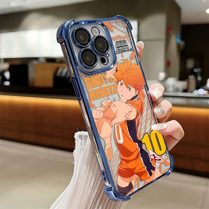 Anime Haikyuu Shoyo Hinata Plating Case For iPhone 16 15 14 13 12 11 Pro Max X XR XSMax 7 8 Plus Anti-Fall Airabag Back Cover
