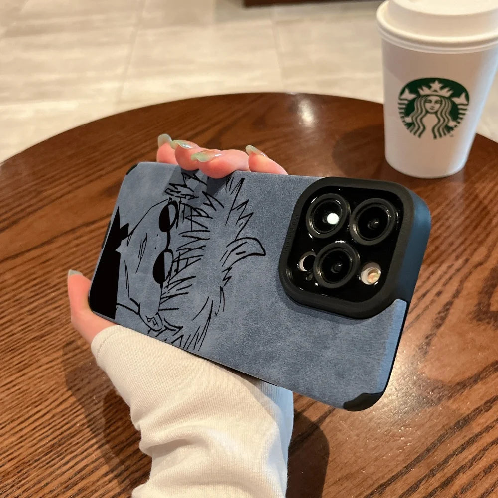 Luxury Gojo Satoru Geto Suguru lovely Suede Leather Silicone Case protection for iPhone 17 16 15 13 12 11 14 Pro Max XS XR Coque