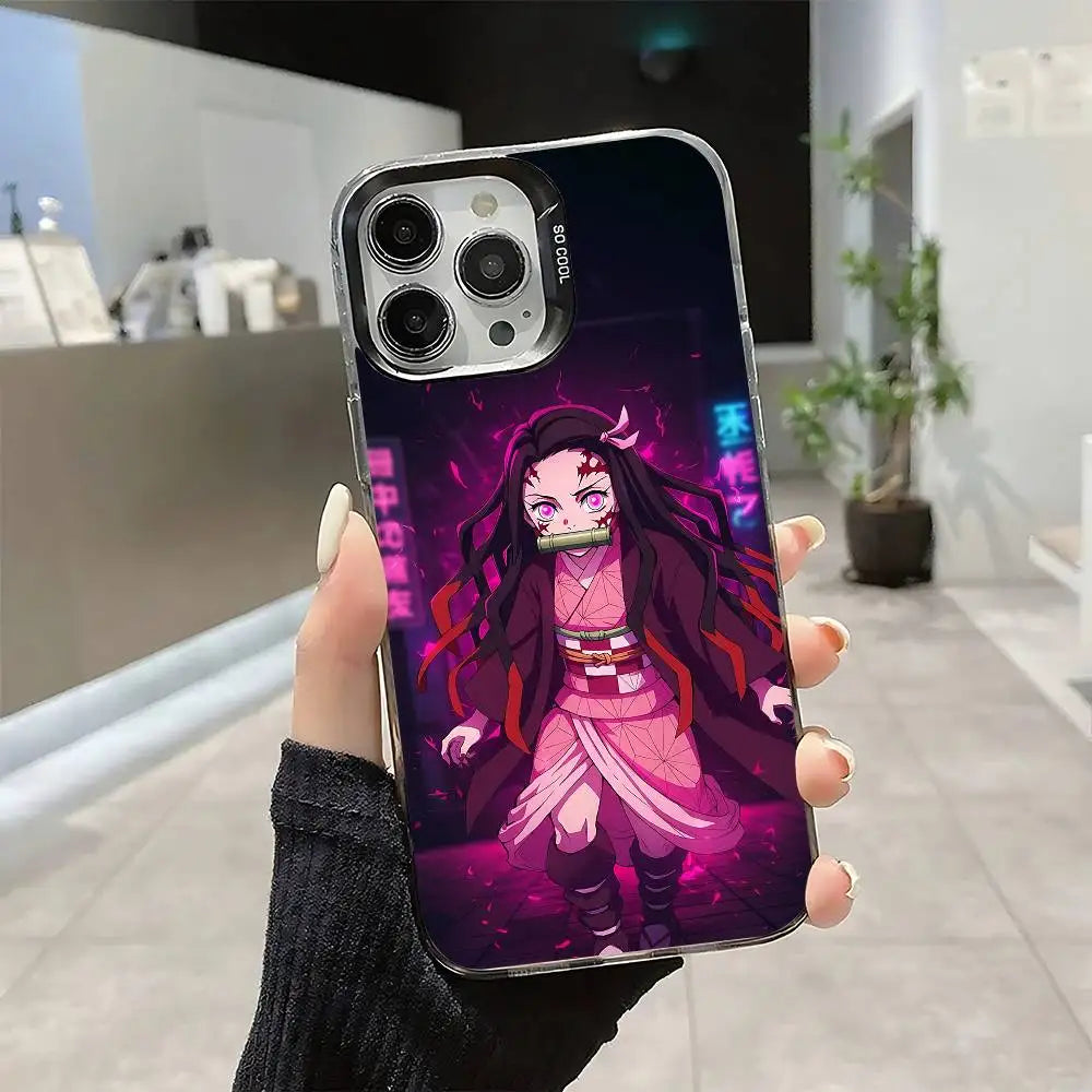 Demon Slayer Nezuko Kamado Cartoon Phone Case For IPhone 17 16 15 14 13 12 11 Pro Max Plus Color Shockproof Back Silver Cover