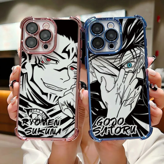Anime Jujutsu Kaisen Gojo Plating Case For iPhone 16 15 14 13 12 11 Pro Max X XR XSMax 7 8 Plus Anti-Fall Airabag Back Cover