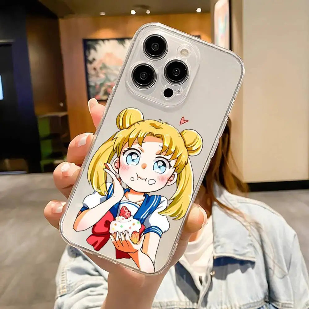 1pc Cute S-Sailor-Moon Phone Case For IPhone 17 16 15 14 13 12 11 Pro Max Air Soft Cover Transparent Silicone Soft Case