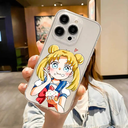1pc Cute S-Sailor-Moon Phone Case For IPhone 17 16 15 14 13 12 11 Pro Max Air Soft Cover Transparent Silicone Soft Case