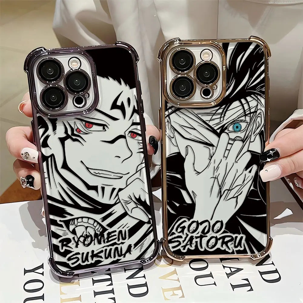 Anime Jujutsu Kaisen Gojo Plating Case For iPhone 16 15 14 13 12 11 Pro Max X XR XSMax 7 8 Plus Anti-Fall Airabag Back Cover