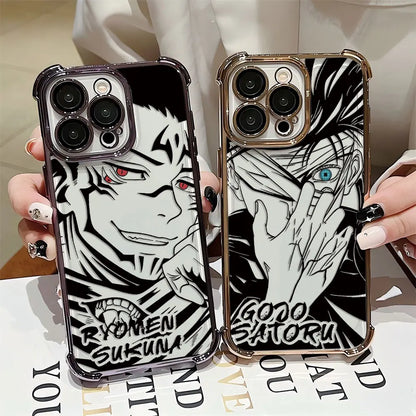 Anime Jujutsu Kaisen Gojo Plating Case For iPhone 16 15 14 13 12 11 Pro Max X XR XSMax 7 8 Plus Anti-Fall Airabag Back Cover