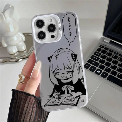 Spy Family Anya Phone Case For IPhone 16 15 14 13 12 17 Pro Max Metal Silver Button Electroplated Mobile Device