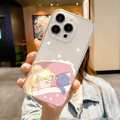 1pc Cute S-Sailor-Moon Phone Case For IPhone 17 16 15 14 13 12 11 Pro Max Air Soft Cover Transparent Silicone Soft Case