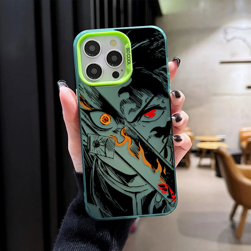 Demon Slayer Flame Plating Case for iPhone 15 16E 16 11 14 13 12 Pro Max XS X XR Plus 8 7 SE 2020 Shockproof Matte Hard Cover