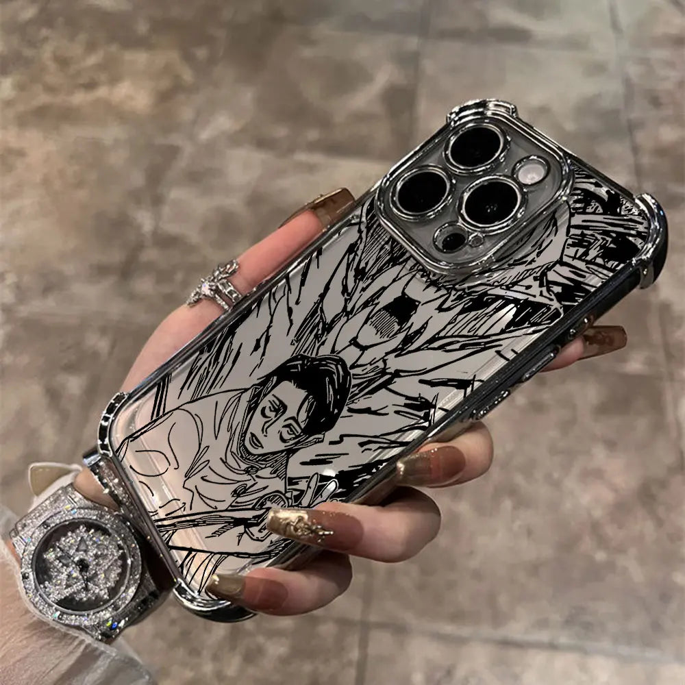 Hot Anime Jujutsu Kaisen Gojo Plating Phone Case For iPhone 16e 15 14 13 12 11 Pro Max X XR XSMax 7 8 6 Plus Anti-Fall Airabag
