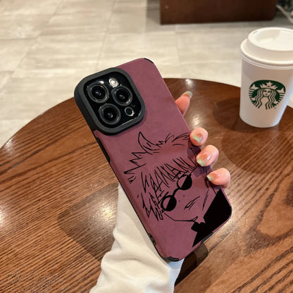Luxury Gojo Satoru Geto Suguru lovely Suede Leather Silicone Case protection for iPhone 17 16 15 13 12 11 14 Pro Max XS XR Coque