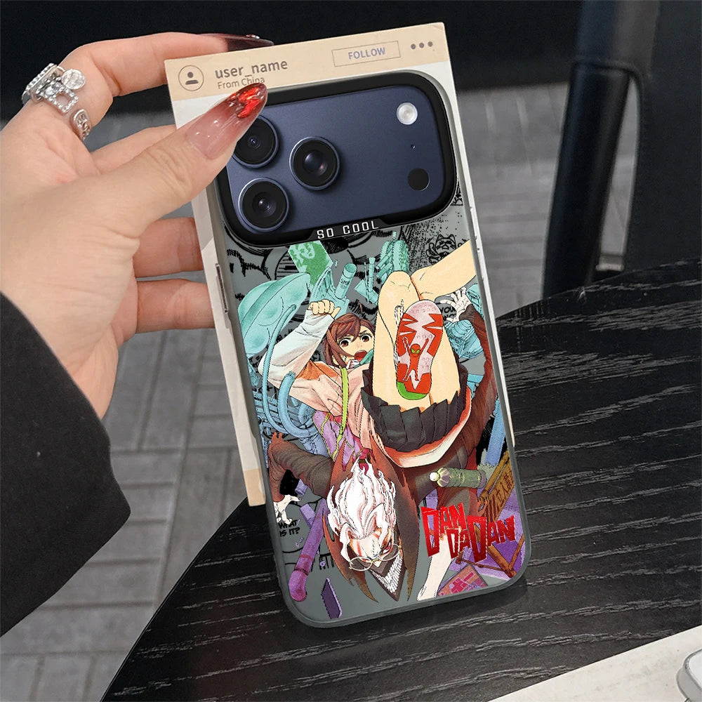 DAN DA DAN Anime Phone Case For iPhone 11 12 13 14 15 16 17 E Pro Max Plus Mini Electroplated Silver IMD Laser Black Cover