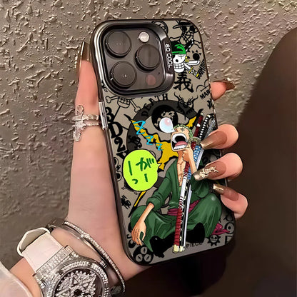 Anime O-Ones Pieces Luffys Zoros Magnetic Case for iPhone 12 13 14 15 16 17 Air Pro Max Plus Soft Silver Plated Anti Fall Cover