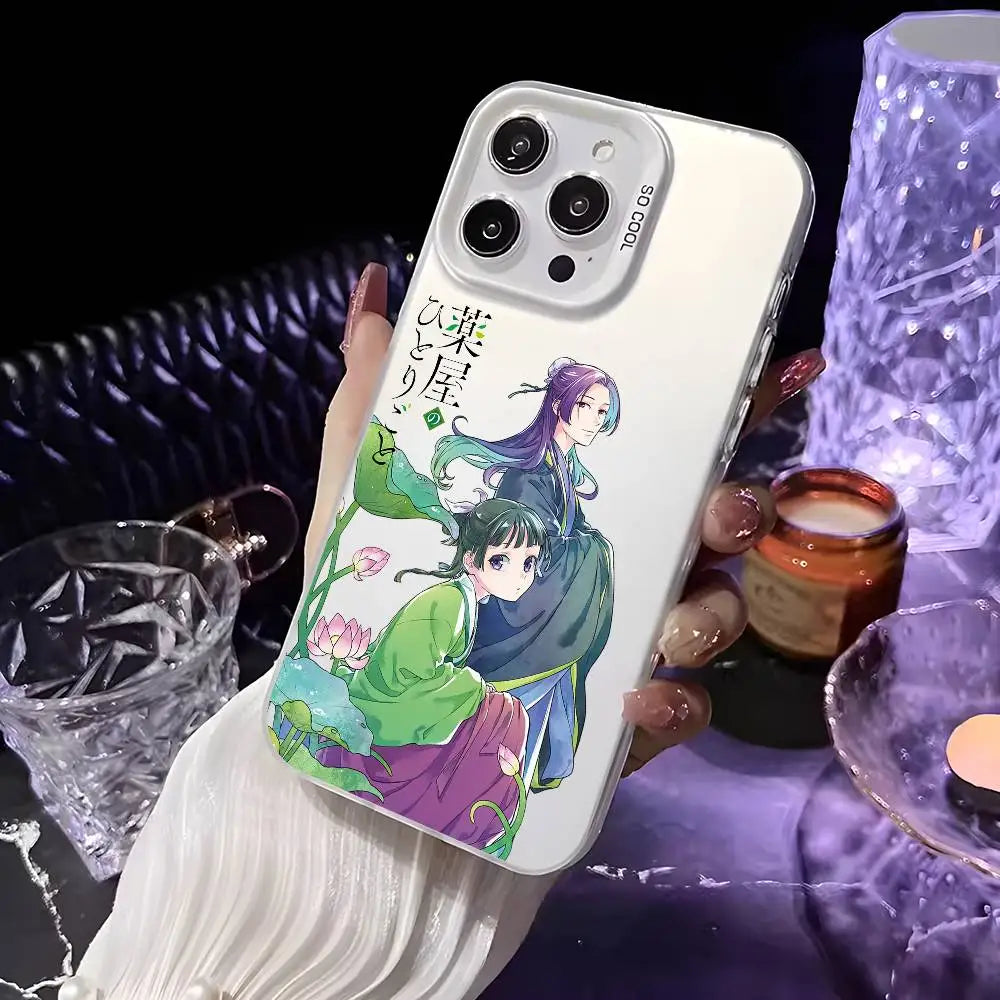 Anime the Apothecary Diaries Phone Case For iPhone 16 15 14 13 12 11 Pro Max White Purple Matte Laser Metallic Aurora Funda