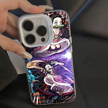 Demon Slayer Nezuko Kamado Cartoon Phone Case For IPhone 17 16 15 14 13 12 11 Pro Max Plus Color Shockproof Back Silver Cover