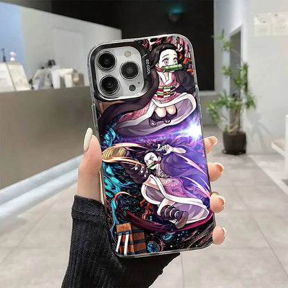 Demon Slayer Nezuko Kamado Cartoon Phone Case For IPhone 17 16 15 14 13 12 11 Pro Max Plus Color Shockproof Back Silver Cover
