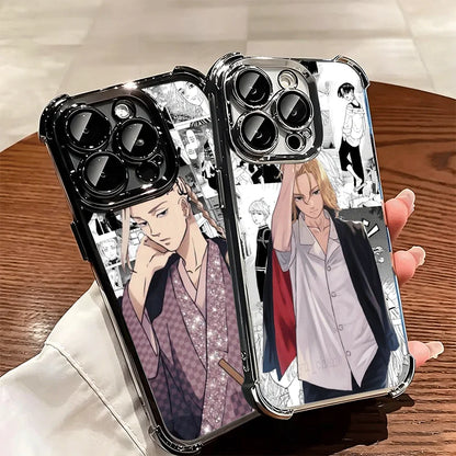 Tokyo Revengers Anime Plating Phone Case For iPhone 16 17 Pro Max Air 17E 16E 14 15 Plus 12 13 11 Anti-Fall Protection Cover