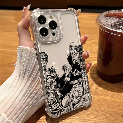 Black Anime JoJo's Bizarre Adventure Phone Case For iPhone 16 15 14 13 12 Mini Pro Max X XR XSMax 7 8 Plus Anti Fall Transparent