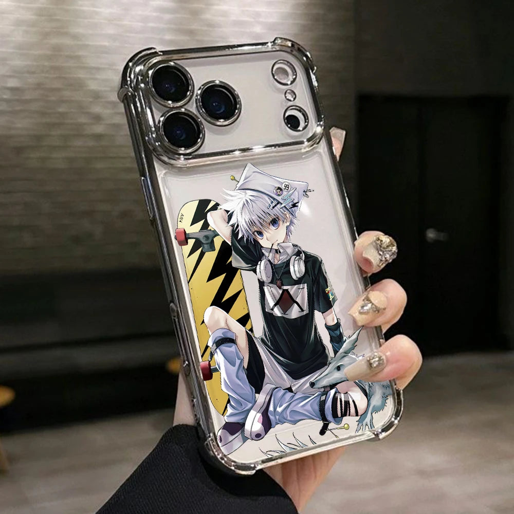 Hot HUNTERS×HUNTERS KilluaS Plating Phone Case For iPhone 17 17e 16e 16 15 14 13 12 11 Pro Max X Mini Air Plus Anti-Fall Airabag