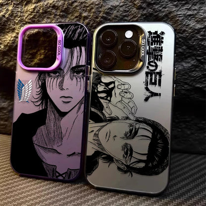 Eren Yeager Attack on Titan Plating Case for iPhone 17 Air 16 15 11 12 14 13 Pro Max XS X XR Plus 8 7 SE 2020 Shockproof Cover