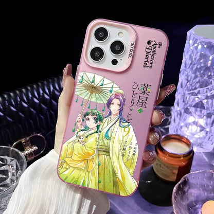 Anime Apothecary Diaries Phone Case For iPhone 16 15 14 13 12 11 Pro Max Pink Green Matte Laser Metallic Aurora Funda