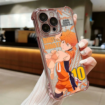 Anime Haikyuu Shoyo Hinata Plating Case For iPhone 16 15 14 13 12 11 Pro Max X XR XSMax 7 8 Plus Anti-Fall Airabag Back Cover