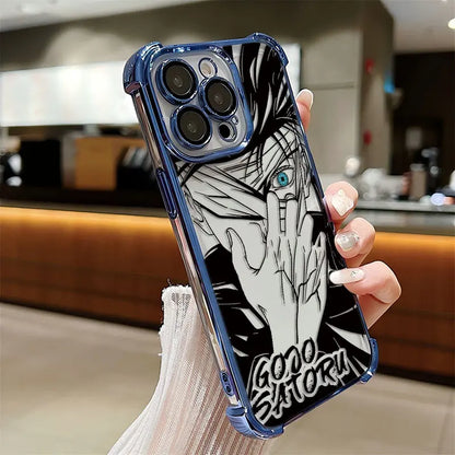 Anime Jujutsu Kaisen Gojo Plating Case For iPhone 16 15 14 13 12 11 Pro Max X XR XSMax 7 8 Plus Anti-Fall Airabag Back Cover