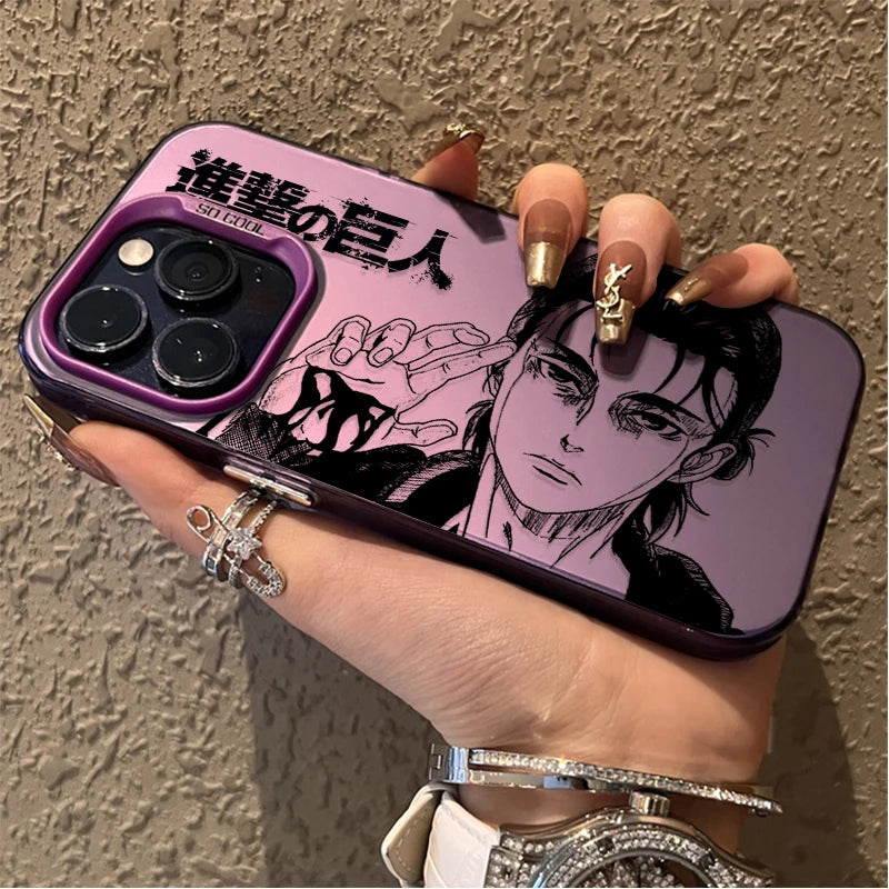 Eren Yeager Attack on Titan Plating Case for iPhone 17 Air 16 15 11 12 14 13 Pro Max XS X XR Plus 8 7 SE 2020 Shockproof Cover