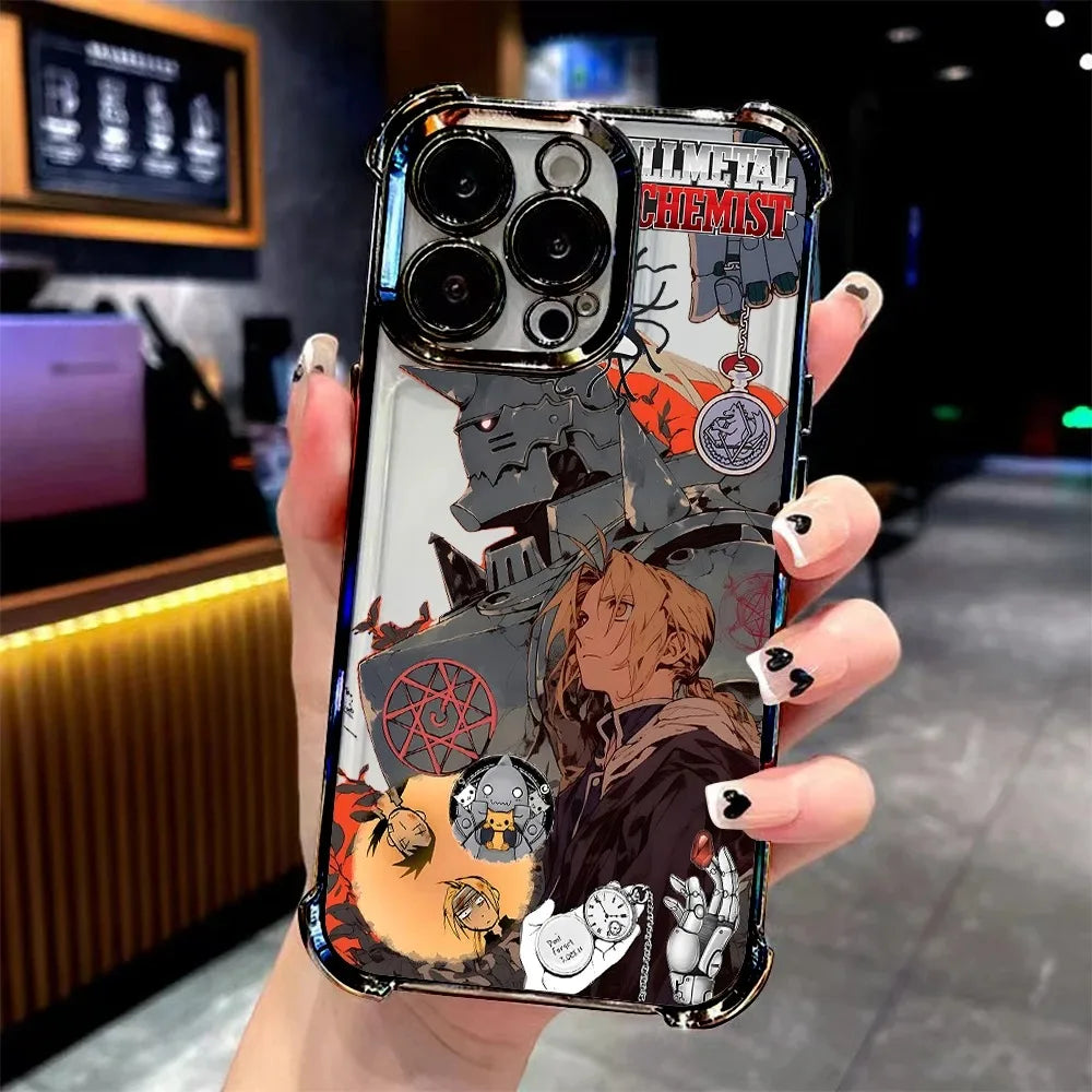 Anime Fullmetal Alchemist Plating Phone Case For Xiaomi 15 14 13 Poco F4 F5 X7 X6 X5 X3 Pro Ultra 5G Anti Fall Airbag Back Cover