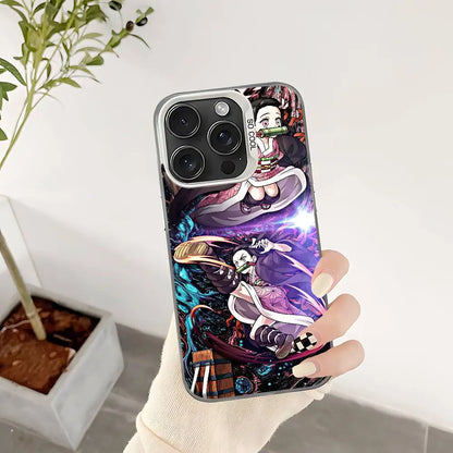 Demon Slayer Nezuko Kamado Cartoon Phone Case For IPhone 17 16 15 14 13 12 11 Pro Max Plus Color Shockproof Back Silver Cover