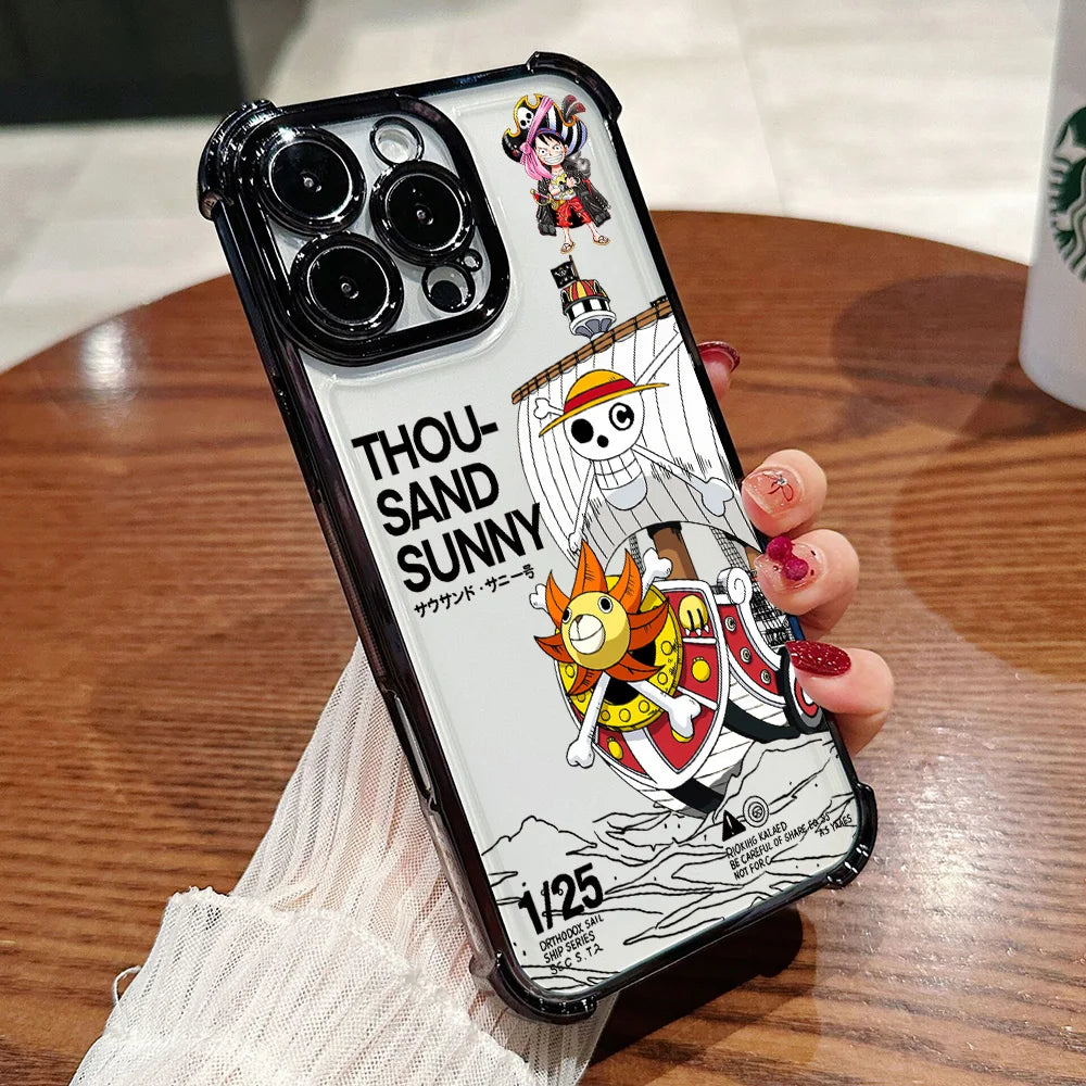 HOT Anime Ones Pieces Plating Phone Case For iPhone 17 17e 16 15 14 13 12 11 Pro Max X XR XSMax Mini Air Plus Anti-Fall Airabag