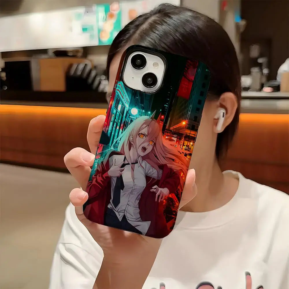 Power Chainsaw Man Anime Phone Case Hard PC For IPhone 16 Pro Max 16 15 14 Plus 13 12 11 Two-in-one Glossy HD Cover