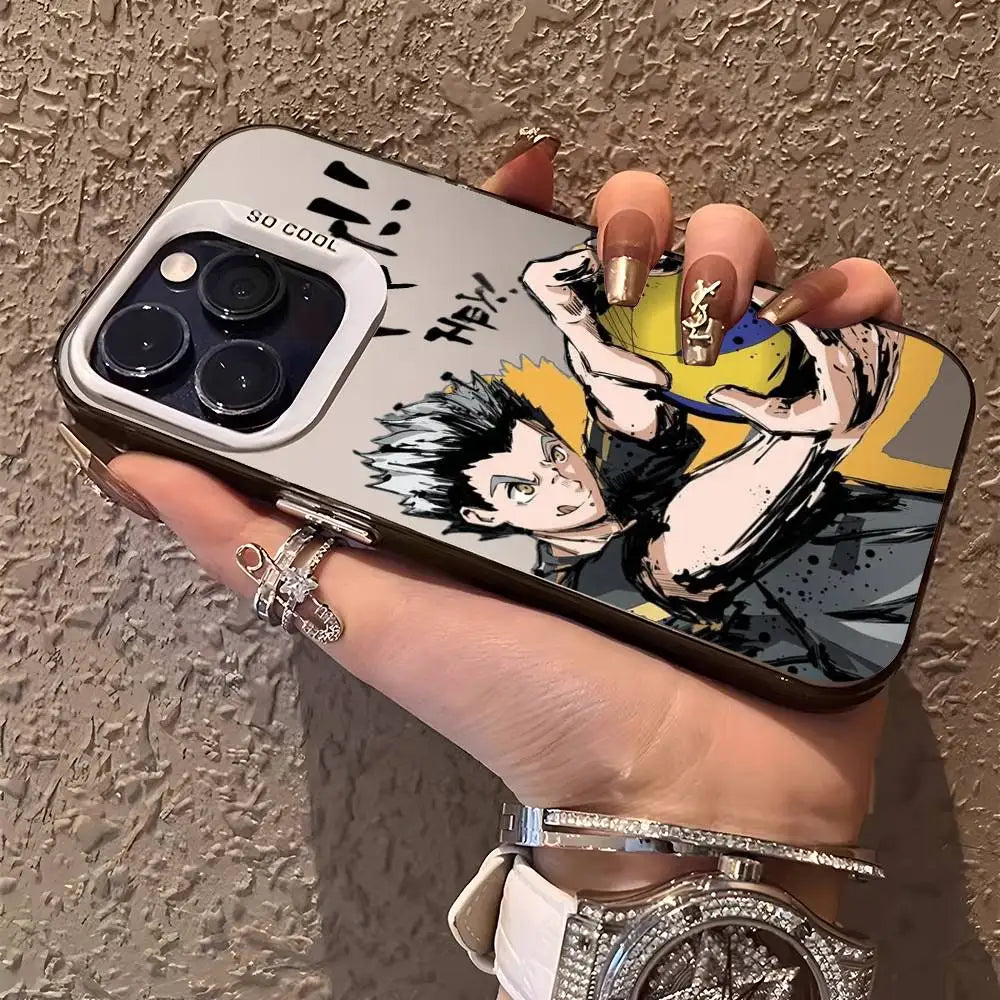 Anime H-HaiKyuu Phone Case For iPhone 16 15 14 13 12 11 Plus Pro Max multicolor Aurora laser Shockproof Funda Cover