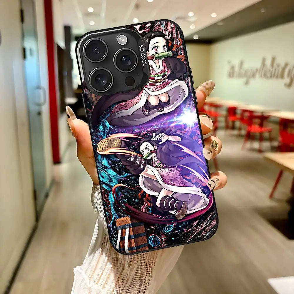 Demon Slayer Nezuko Kamado Cartoon Phone Case For IPhone 17 16 15 14 13 12 11 Pro Max Plus Color Shockproof Back Silver Cover