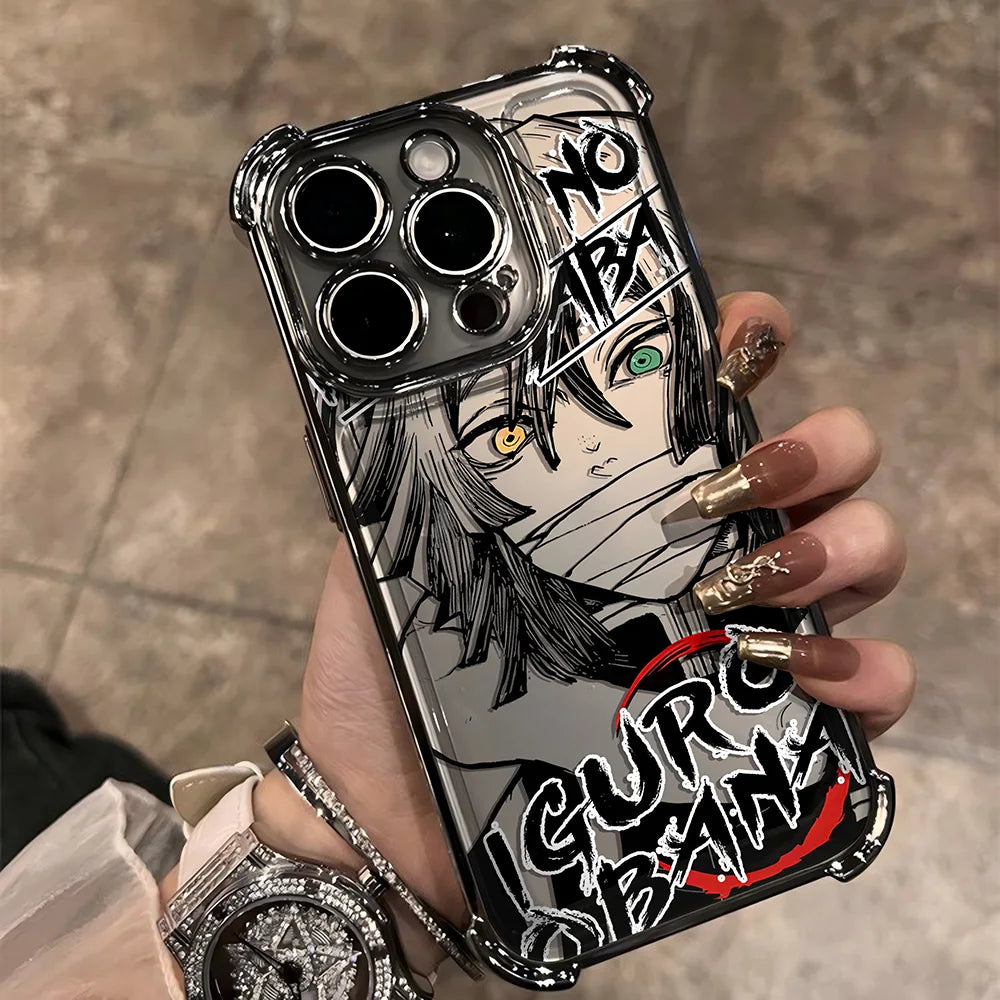 Anime Demons Slayers Plating Phone Case For iPhone 17 16e 16 15 14 13 12 11 Pro Max X XR XSMax 8 Mini Air Plus Anti-Fall Airabag