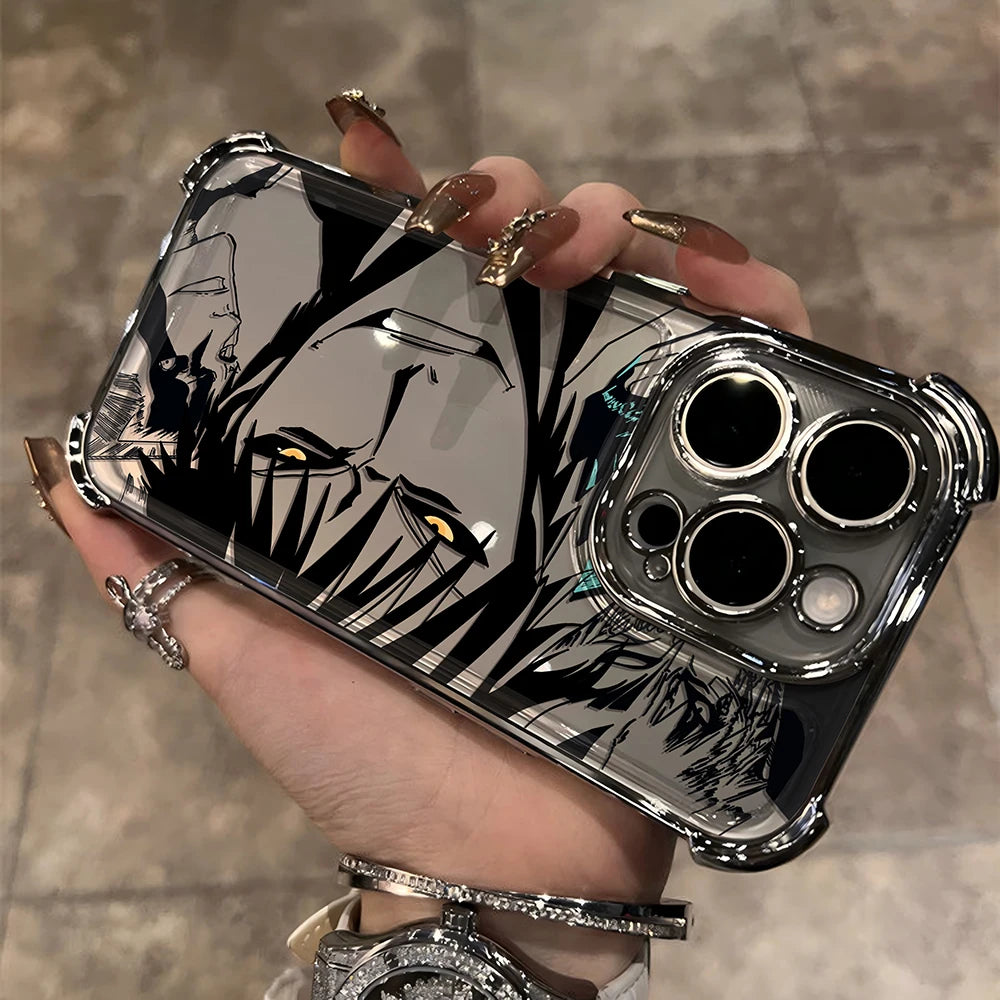 New HotAnime Cool BLEACH Plating Case For iPhone 16 15 14 13 12 11 Pro Max X XR XSMax 7 8 6 Plus Anti-Fall Airabag Back Cover