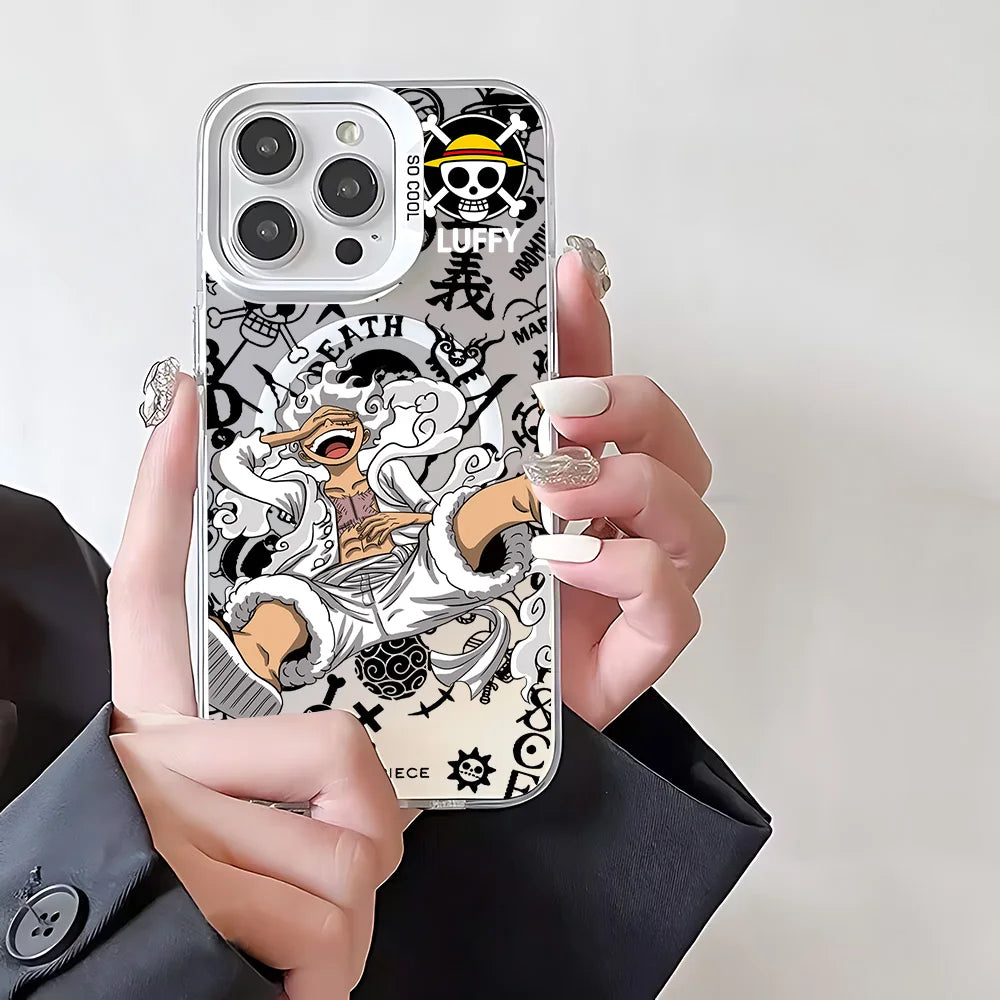 Anime O-Ones Pieces Luffys Zoros Magnetic Case for iPhone 12 13 14 15 16 17 Air Pro Max Plus Soft Silver Plated Anti Fall Cover