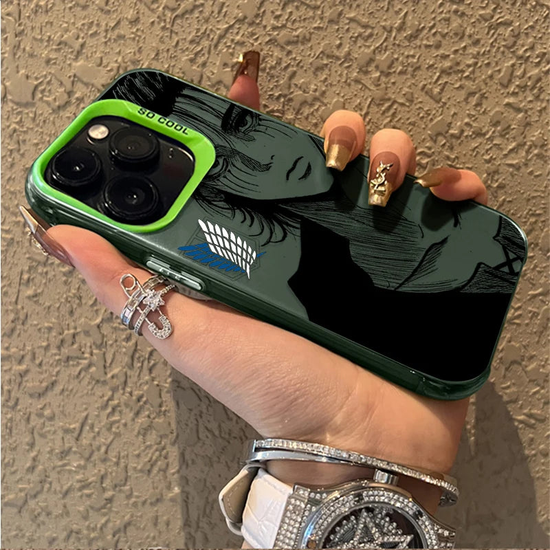 Eren Yeager Attack on Titan Plating Case for iPhone 17 Air 16 15 11 12 14 13 Pro Max XS X XR Plus 8 7 SE 2020 Shockproof Cover