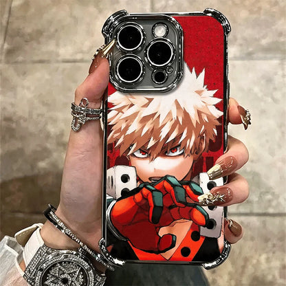 MHA My Hero Bakugou Katsuki Plating Phone Case For iPhone 16 17 Pro Max Air 17E 16E 14 15 Plus 12 13 11 Anti-Fall Protection Cov